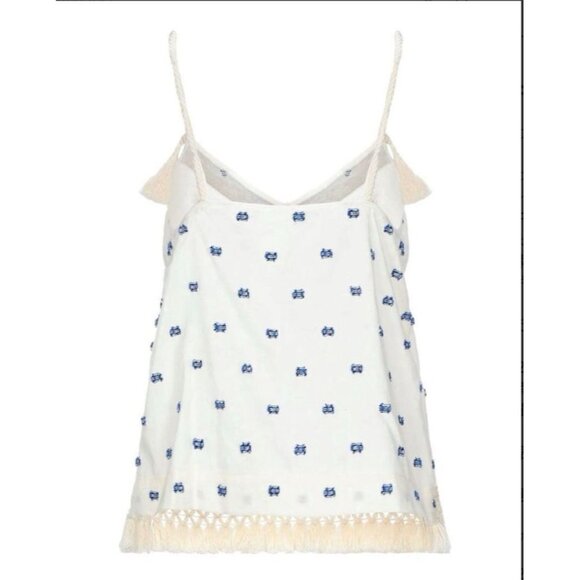 Pinko Womens Wasabi Top Beaded V-Neck Crochet Trim UK 42 Cotton Made in Italy - Picture 3 of 11